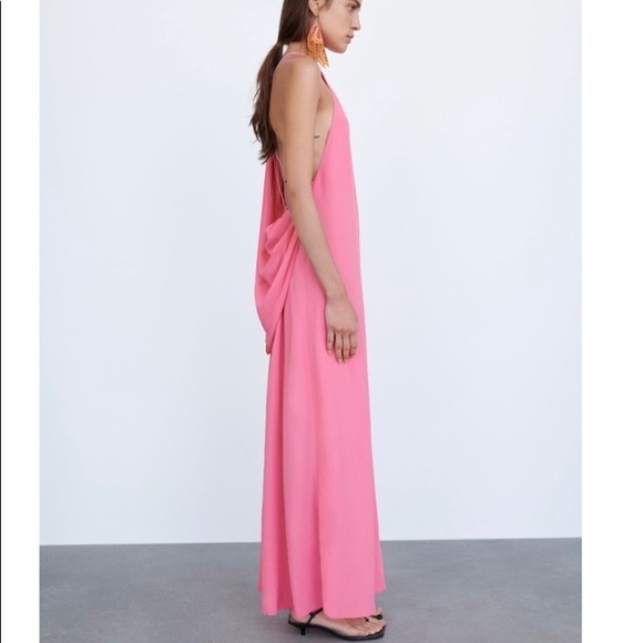 NEW ZARA PINK CAPE DRESS WITH EARRINGS LIMITED EDITION MEDIUM XL 8326/294 - Picture 3 of 12